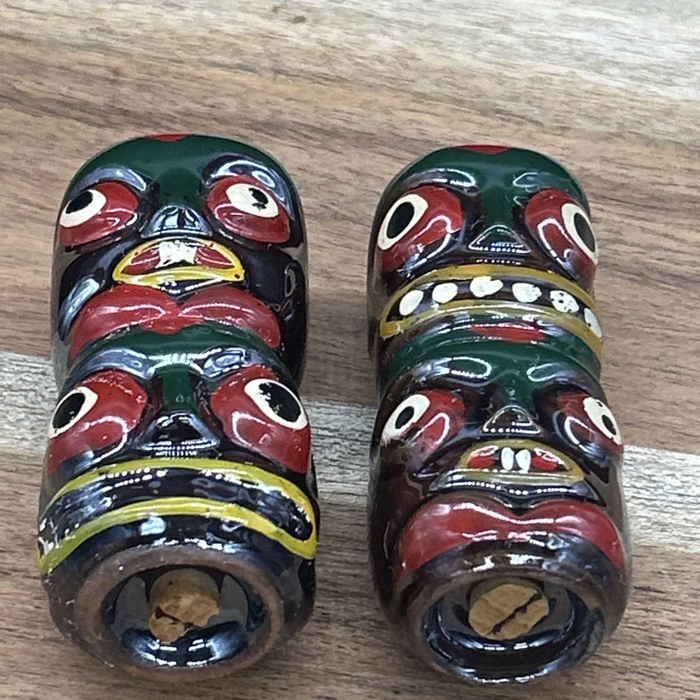 Vintage Totem Pole Salt & Pepper Shakers Hand-Painted Tiki Victoria Ceramics